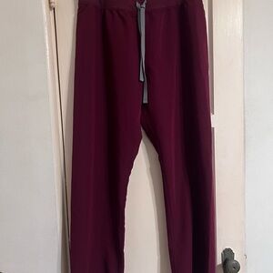 Figs Burgundy Jogger Pants with Gray Accents